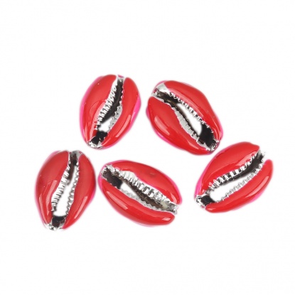 Image de Perles en Coquille Escargot de Mer Rouge & Fuchsia Argent 24mm x 16mm-17mm x 13mm, 5 Pcs