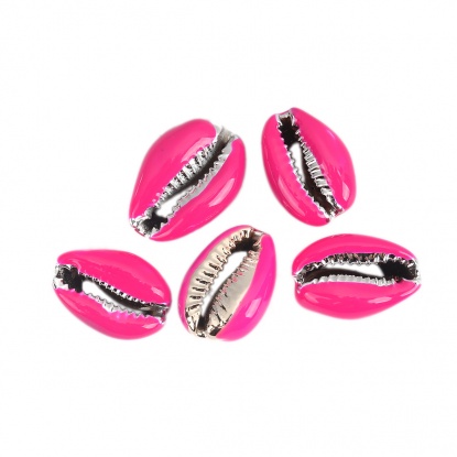 Image de Perles en Coquille Escargot de Mer Fuchsia Argent 24mm x 16mm-17mm x 13mm, 5 Pcs