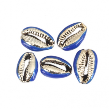 Image de Perles en Coquille Escargot de Mer Saphir Or 24mm x 16mm-17mm x 13mm, 5 Pcs