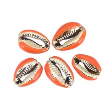 Image de Perles en Coquille Escargot de Mer Orange Or 24mm x 16mm-17mm x 13mm, 5 Pcs