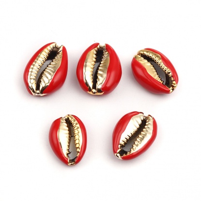 Image de Perles en Coquille Escargot de Mer Rouge Or 24mm x 16mm-17mm x 13mm, 5 Pcs