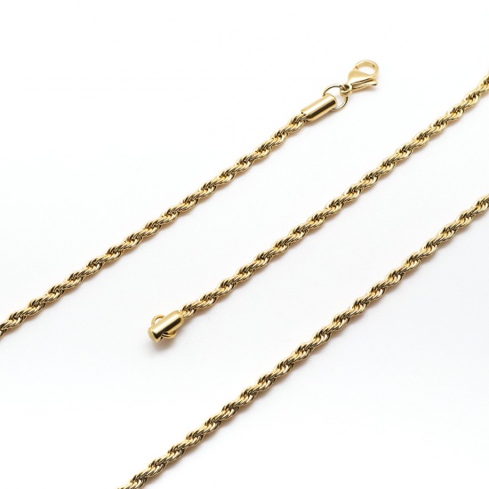 Picture of 304 Stainless Steel Braided Rope Chain Necklace Gold Plated With Lobster Claw Clasp 80cm(31 4/8") long, 1 Piece