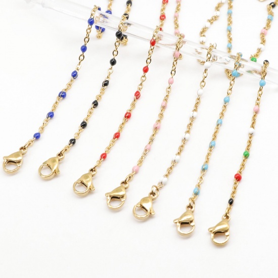 Picture of 304 Stainless Steel Anklet Gold Plated Enamel 23cm(9") long, 1 Set