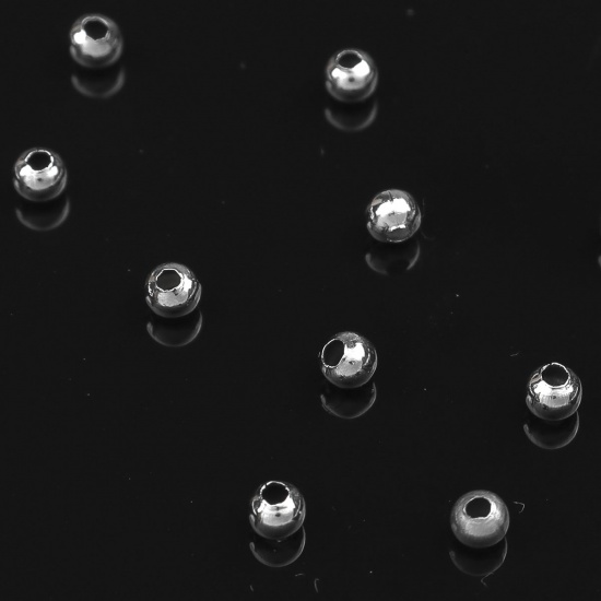 Bild von 304 Edelstahl Perlen Rund Silberfarbe Hohl ca. 2.3mm D., Loch: ca. 0.9mm, 100 Stück
