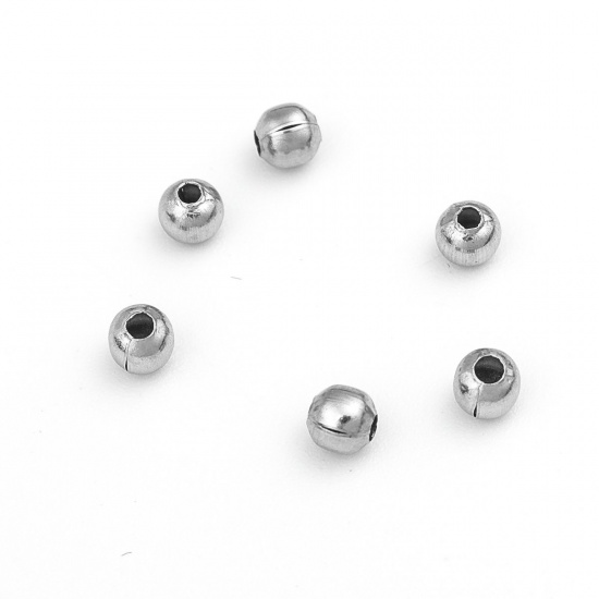 Bild von 304 Edelstahl Perlen Rund Silberfarbe Hohl ca. 3mm D., Loch: ca. 1mm, 100 Stück