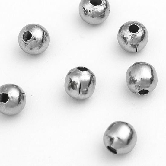 Bild von 304 Edelstahl Perlen Rund Silberfarbe Hohl ca. 4mm D., Loch: ca. 1.1mm, 100 Stück