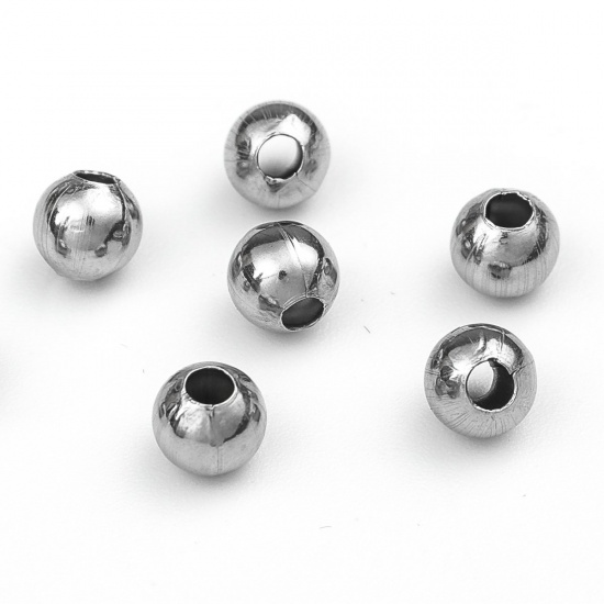Bild von 304 Edelstahl Perlen Rund Silberfarbe Hohl ca. 5mm D., Loch: ca. 1.8mm, 100 Stück