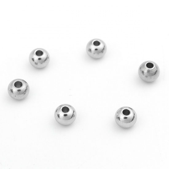 Bild von 304 Edelstahl Perlen Rund Silberfarbe ca. 4mm D., Loch: ca. 1mm, 20 Stück