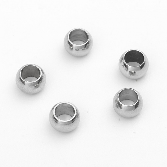 Bild von 304 Edelstahl Perlen Rund Silberfarbe ca. 5mm D., Loch: ca. 3mm, 20 Stück