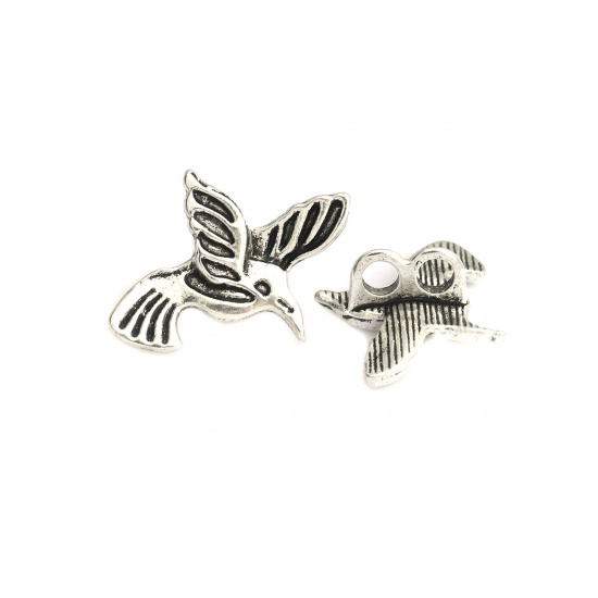 Picture of Zinc Based Alloy Sewing Shank Buttons Two Holes Bird Animal Antique Silver 24mm x 19mm, 50 PCs