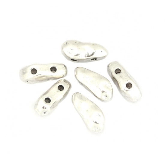 Picture of Zinc Based Alloy Beads Two Holes Oval Antique Silver About 18mm x 8mm, Hole: Approx 2.1mm, 20 PCs