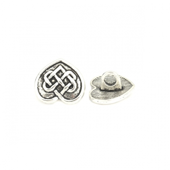 Picture of Zinc Based Alloy Sewing Shank Buttons Heart Antique Silver Celtic Knot Carved 14mm x 13mm, 50 PCs