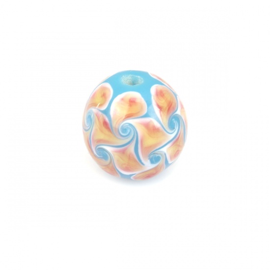 Bild von Muranoglas Perlen Rund Bunt Blumen ca 14mm D., Loch:ca. 2.6mm, 1 Stück