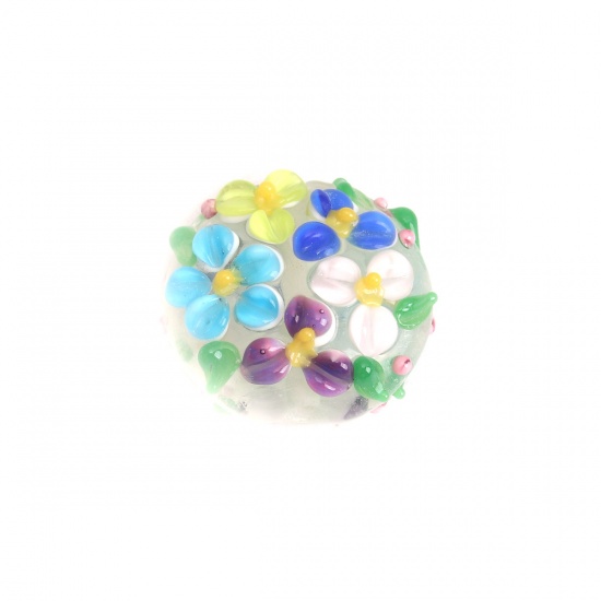 Bild von Muranoglas Perlen Oval Bunt Blumen ca 21mm x 20mm, Loch:ca. 2.6mm, 1 Stück
