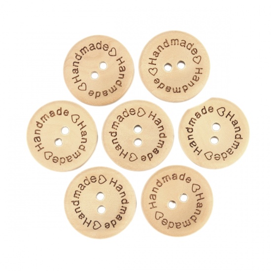 Picture of Wood Sewing Buttons Scrapbooking Two Holes Round Natural 20mm Dia., 100 PCs