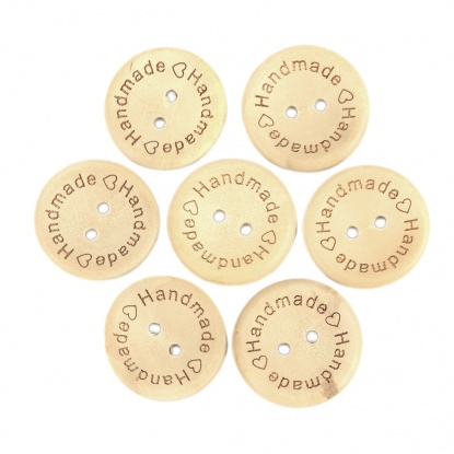 Picture of Wood Sewing Buttons Scrapbooking Two Holes Round Natural 25mm Dia., 50 PCs