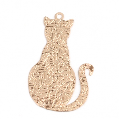 Picture of Copper Filigree Stamping Charms Gold Plated Cat Animal 29mm x 17mm, 10 PCs