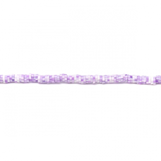 Picture of Polymer Clay Katsuki Beads Heishi Beads Disc Beads Round White & Purple About 4mm Dia, Hole: Approx 1.1mm, 40.5cm(16") - 40cm(15 6/8") long, 3 Strands (Approx 330 - 350 PCs/Strand)
