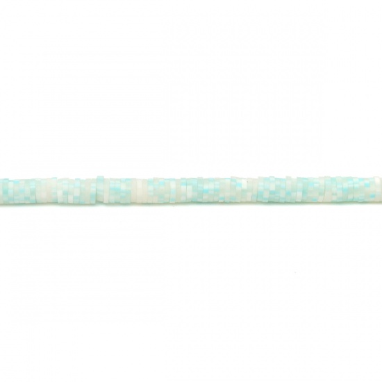 Picture of Polymer Clay Katsuki Beads Heishi Beads Disc Beads Round Light Blue About 4mm Dia, Hole: Approx 1.1mm, 40.5cm(16") - 40cm(15 6/8") long, 3 Strands (Approx 330 - 350 PCs/Strand)