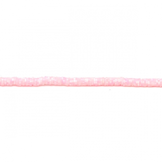 Picture of Polymer Clay Katsuki Beads Heishi Beads Disc Beads Round Light Pink About 4mm Dia, Hole: Approx 1.1mm, 40.5cm(16") - 40cm(15 6/8") long, 3 Strands (Approx 330 - 350 PCs/Strand)