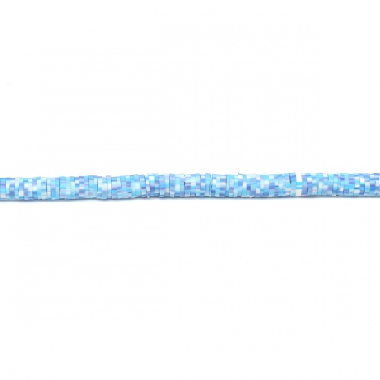 Picture of Polymer Clay Katsuki Beads Heishi Beads Disc Beads Round Blue About 4mm Dia, Hole: Approx 1.1mm, 40.5cm(16") - 40cm(15 6/8") long, 3 Strands (Approx 330 - 350 PCs/Strand)