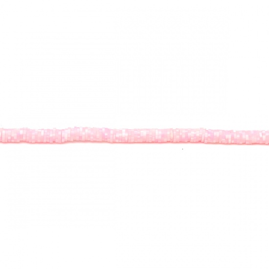 Picture of Polymer Clay Katsuki Beads Heishi Beads Disc Beads Round Light Pink About 5mm Dia, Hole: Approx 1.7mm, 40.5cm(16") - 40cm(15 6/8") long, 3 Strands (Approx 330 - 350 PCs/Strand)
