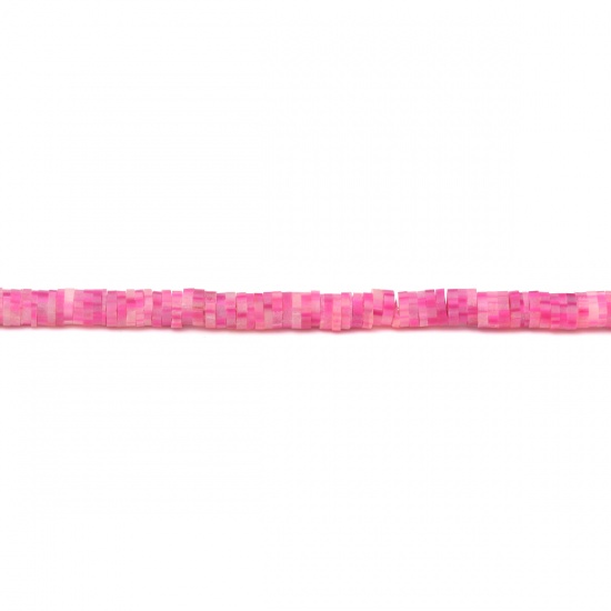 Picture of Polymer Clay Katsuki Beads Heishi Beads Disc Beads Round Fuchsia About 5mm Dia, Hole: Approx 1.7mm, 40.5cm(16") - 40cm(15 6/8") long, 3 Strands (Approx 330 - 350 PCs/Strand)