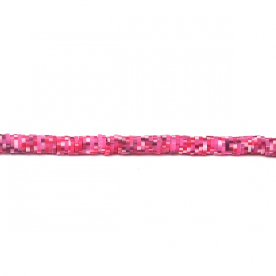 Picture of Polymer Clay Katsuki Beads Heishi Beads Disc Beads Round Fuchsia About 5mm Dia, Hole: Approx 1.7mm, 40.5cm(16") - 40cm(15 6/8") long, 3 Strands (Approx 330 - 350 PCs/Strand)