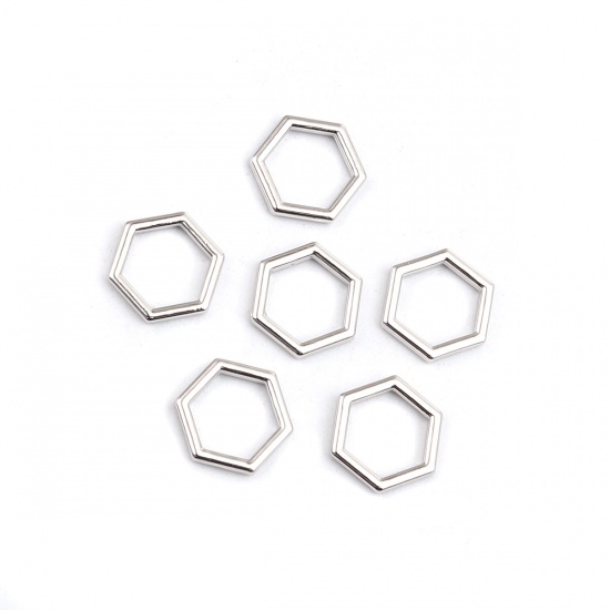 Picture of Zinc Based Alloy Connectors Dainty Beehive Real Platinum Plated Hexagon Hollow 17mm x 15mm, 10 PCs