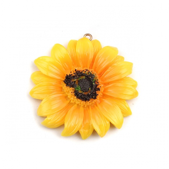 Picture of Resin Pendants Sunflower Yellow 48mm x 47mm, 5 PCs