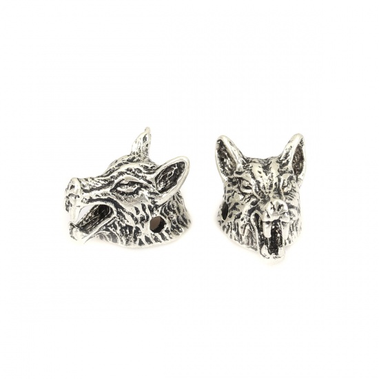 Picture of Zinc Based Alloy Spacer Beads Wolf Antique Silver About 17mm x 11mm, Hole: Approx 1.8mm, 10 PCs