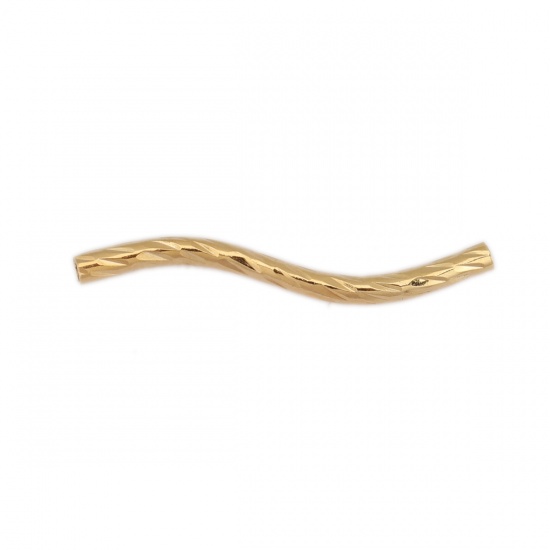 Picture of Copper Beads Curved Tube 18K Real Gold Plated S Pattern About 25mm x 4mm, Hole: Approx 1.1mm, 10 PCs
