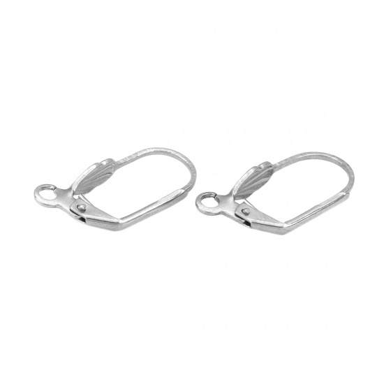 Bild von 304 Edelstahl Ohrklemme Oval Silberfarbe Muschelschale M/Öse 20mm x 10mm, 10 Stück