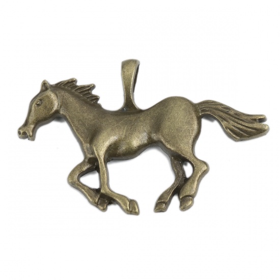 Picture of Zinc Based Alloy Pendants Horse Animal Antique Bronze 6.3cm x 4cm, 5 PCs