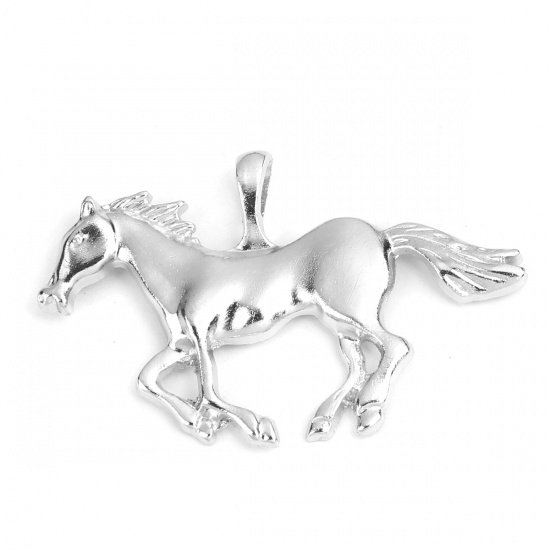 Picture of Zinc Based Alloy Pendants Horse Animal Silver Tone 6.3cm x 4cm, 5 PCs