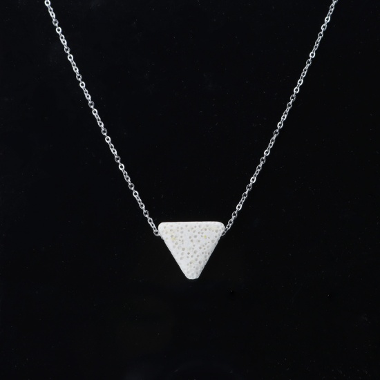 Picture of Lava Rock ( Natural ) Necklace Silver Tone White Triangle 45cm(17 6/8") long, 1 Piece