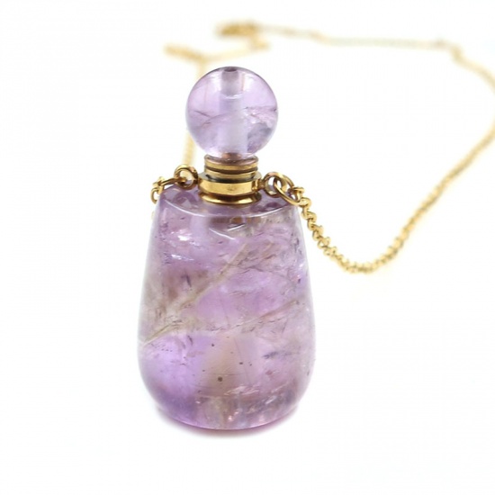 Picture of February Birthstone - Amethyst ( Natural ) Necklace Gold Plated Purple Oval 50cm(19 5/8") long, 1 Piece