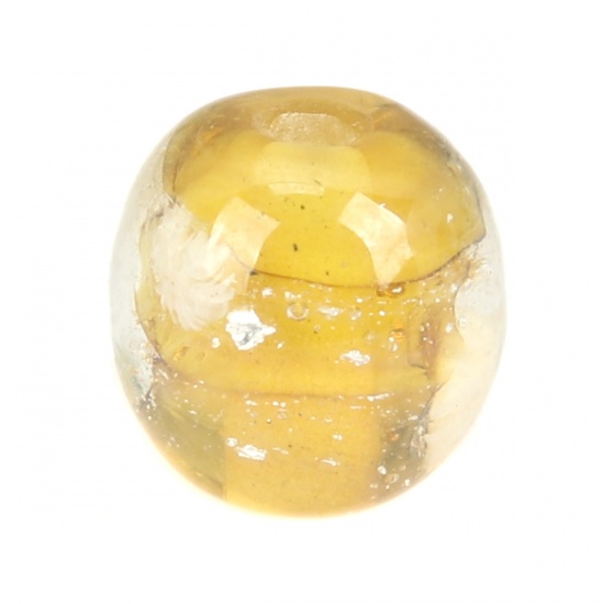Bild von Muranoglas Perlen Rund Gelb Weihnachten Schneeflocke Folie ca 14mm D., Loch:ca. 2.7mm, 1 Stück