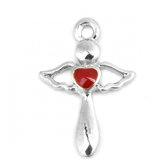 Picture of Zinc Based Alloy Charms Scepter Silver Tone Red Enamel 16mm x 11mm, 10 PCs