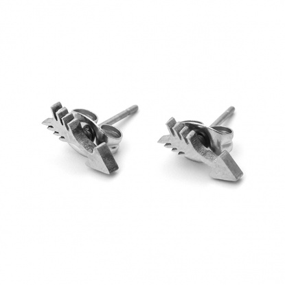 Picture of 304 Stainless Steel Ear Post Stud Earrings Silver Tone Arrow 10mm x 3mm, Post/ Wire Size: (21 gauge), 1 Pair