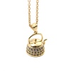 Picture of Stainless Steel Necklace Gold Plated Teapot Clear Cubic Zirconia 45cm(17 6/8") long, 1 Piece