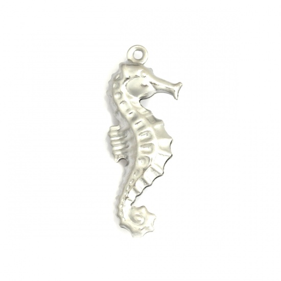 Picture of 304 Stainless Steel Ocean Jewelry Charms Seahorse Animal Silver Tone 26mm x 10mm, 20 PCs