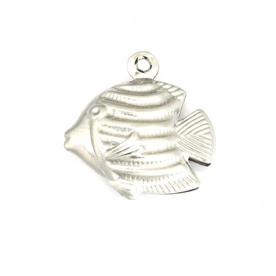 Picture of 304 Stainless Steel Ocean Jewelry Charms Tropical Fish Silver Tone 18mm x 17mm, 20 PCs