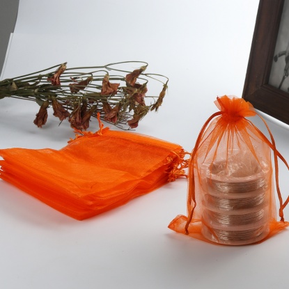 Immagine di Sacchetti dei Monili del Organza Disegnabile Rettangolo Arancione (Spazio utilizzabile: 15.5x12.5cm ) 18cm x 12.8cm, 20 Pz