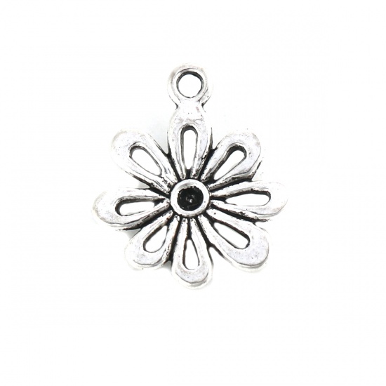 Picture of Zinc Based Alloy Charms Flower Antique Silver Hollow 20mm x 17mm, 50 PCs