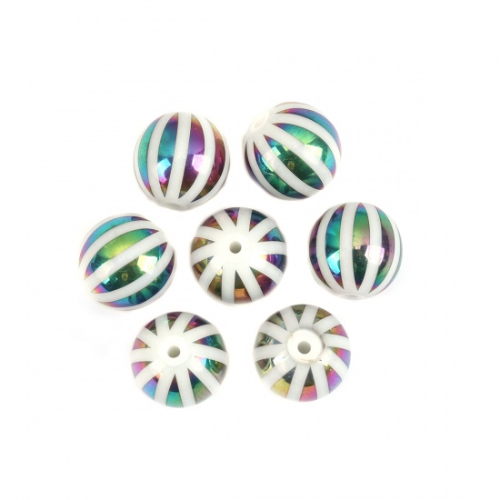 Picture of Glass Beads Round Multicolor Stripe About 10mm Dia, Hole: Approx 1.1mm, 20 PCs
