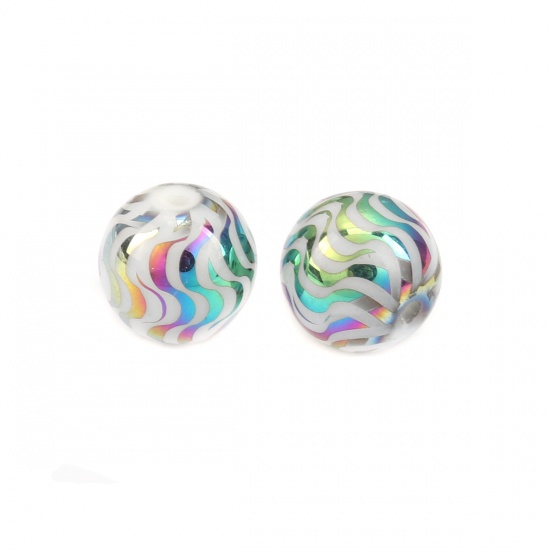 Picture of Glass Beads Round Multicolor Wave About 10mm Dia, Hole: Approx 1.4mm, 20 PCs