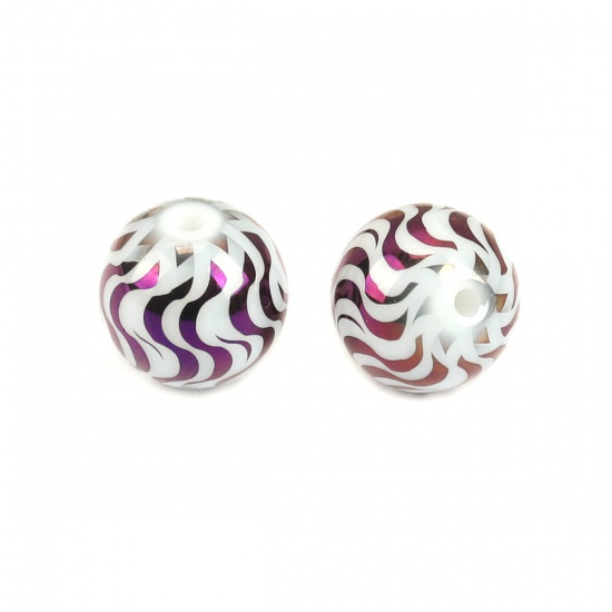 Picture of Glass Beads Round Purple Wave About 10mm Dia, Hole: Approx 1.4mm, 20 PCs