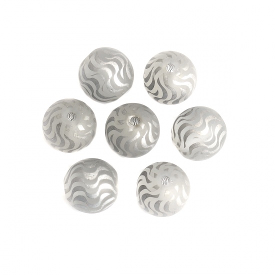 Picture of Glass Beads Round Silver-gray Wave About 10mm Dia, Hole: Approx 1.4mm, 20 PCs