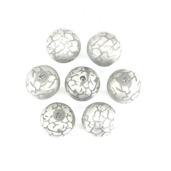 Picture of Glass Beads Round Silver-gray Crack About 10mm Dia, Hole: Approx 1.4mm, 20 PCs